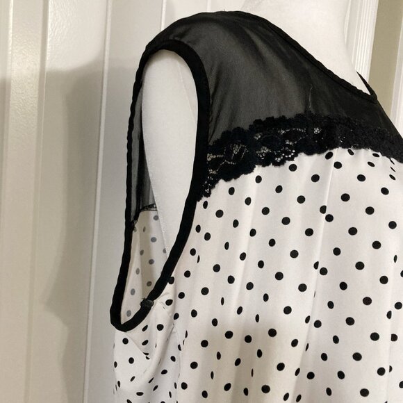 CLIENTELE Plus-size black and white polka dot sleeveless shirt ~ XL XXL tank top - Picture 5 of 13